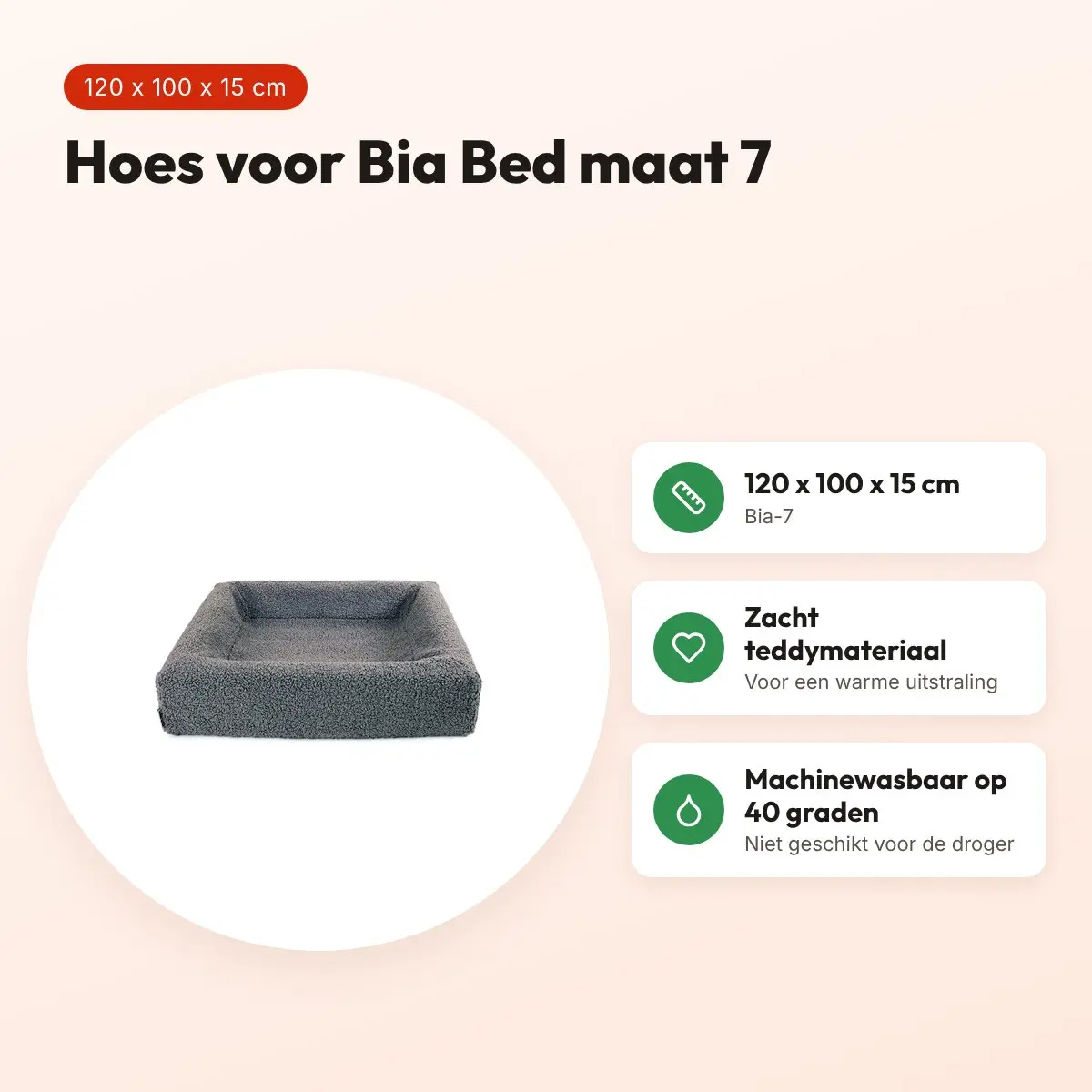 Bia Bed premium hoes teddy grijs 120 x 100 x 15 cm – maat 7 – voordelen