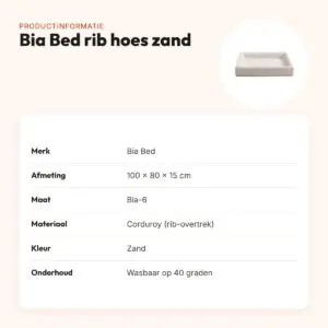 Bia Bed rib hoes hondenmand zand 100 x 80 x 15 cm – corduroy, maat 6 – productinformatie