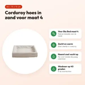 Bia Bed rib hoes hondenmand zand 85 x 70 x 15 cm – corduroy, maat 4 – voordelen