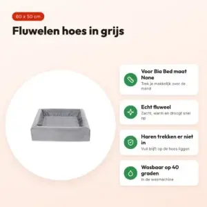 Bia Bed Royal fluwelen hoes hondenmand grijs 60 x 50 cm – voordelen