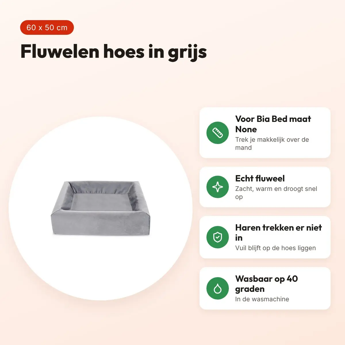 Bia Bed Royal fluwelen hoes hondenmand grijs 60 x 50 cm – voordelen