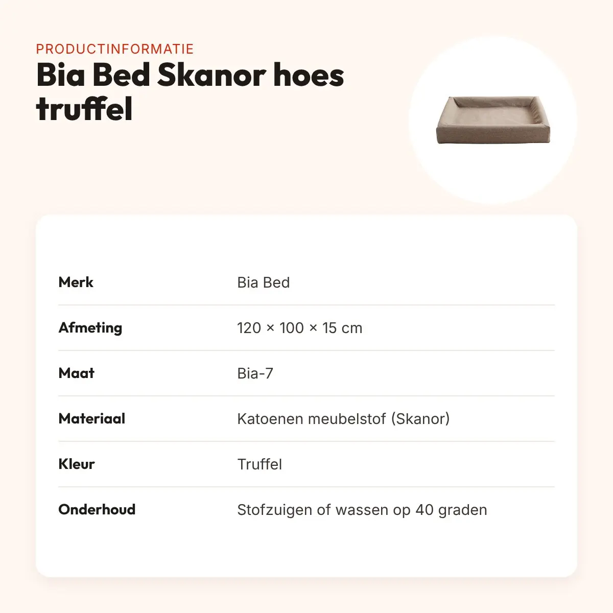 Bia Bed Skanor hoes hondenmand truffel 120 x 100 x 15 cm – maat 7 – productinformatie
