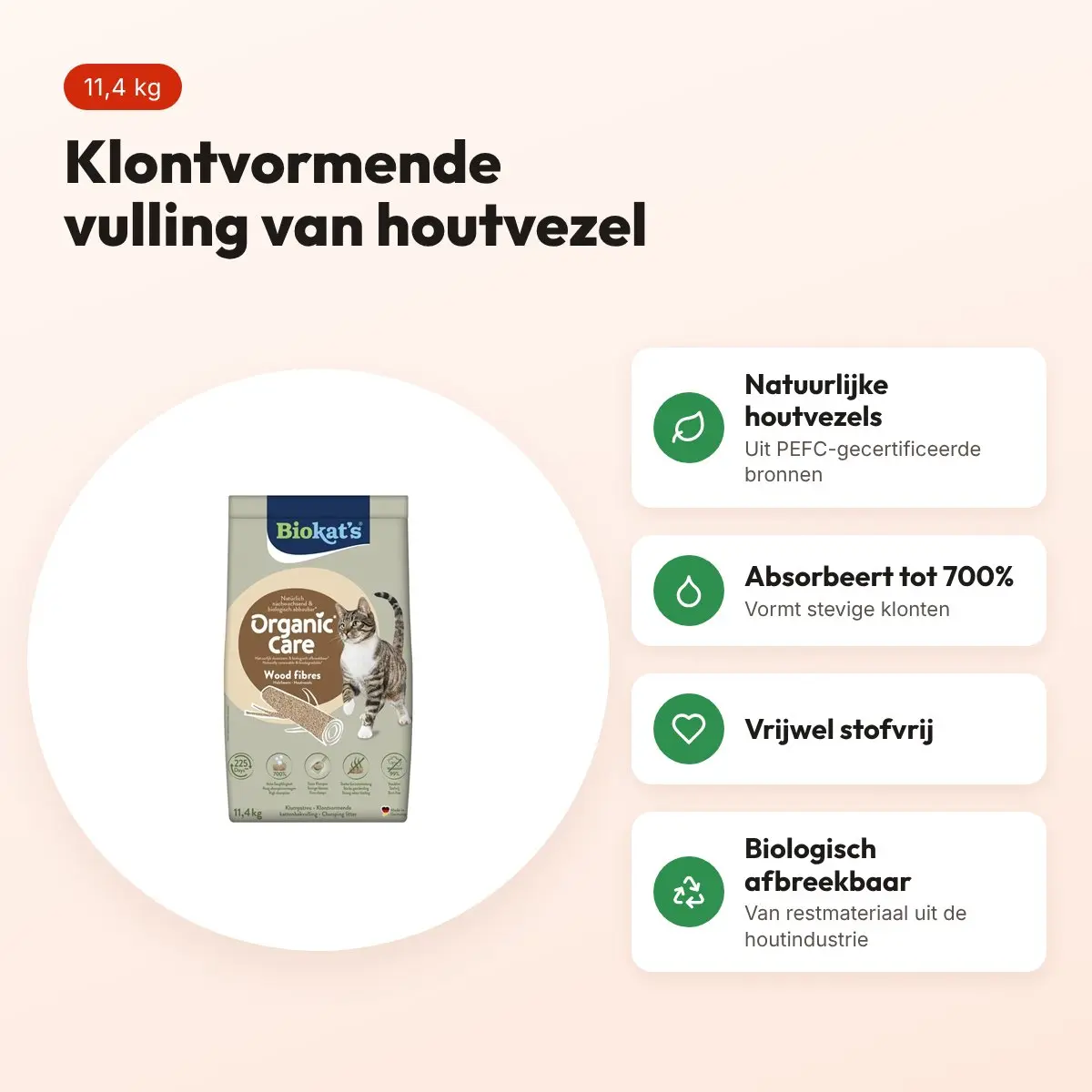 Biokat's kattenbakvulling Organic Care houtvezel 11,4 kg – klontvormend – voordelen