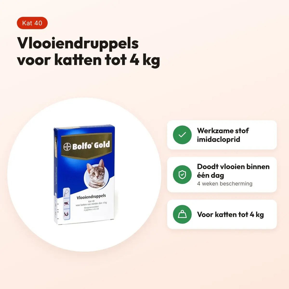 Bolfo Gold vlooiendruppels kat 40 – voor katten tot 4 kg, 4 weken – voordelen
