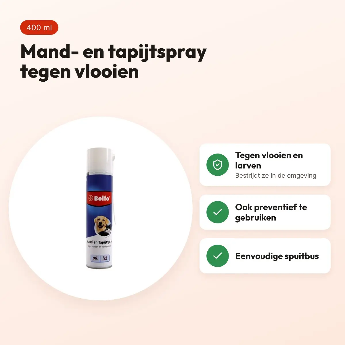 Bolfo mand- en tapijtspray 400 ml – omgevingsspray tegen vlooien en larven – voordelen