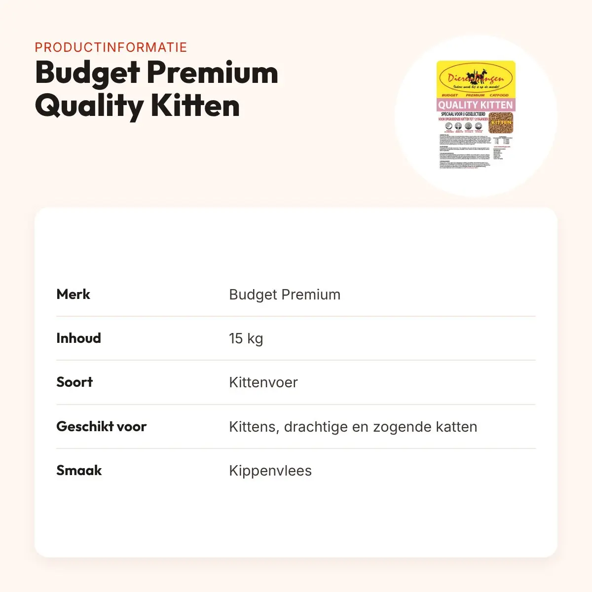 Budget Premium kittenvoer Quality Kitten 15 kg – kippenvlees – productinformatie