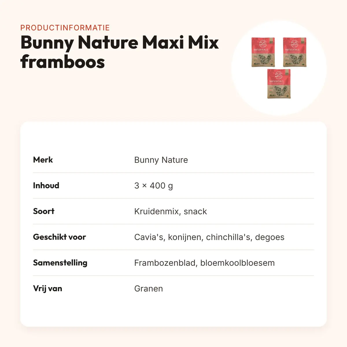 Bunny Nature Botanicals Maxi Mix frambozenblad 400 g – multipack 3 stuks – productinformatie