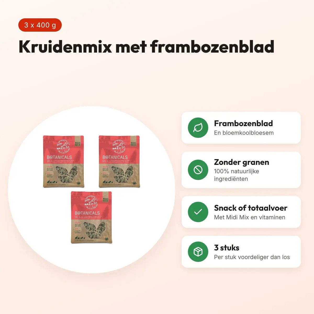 Bunny Nature Botanicals Maxi Mix frambozenblad 400 g – multipack 3 stuks – voordelen