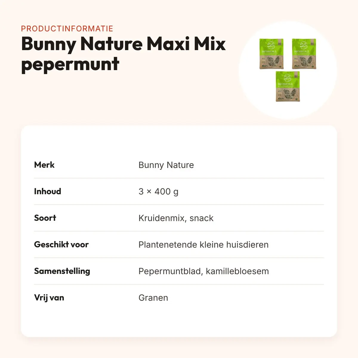 Bunny Nature Botanicals Maxi Mix pepermuntblad 400 g – multipack 3 stuks – productinformatie