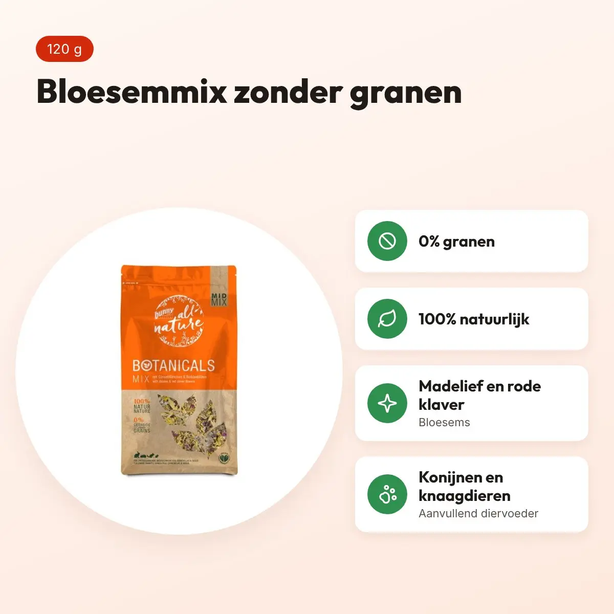 Bunny Nature Botanicals Midi Mix madelief en rode klaverbloesem 120 g – voordelen