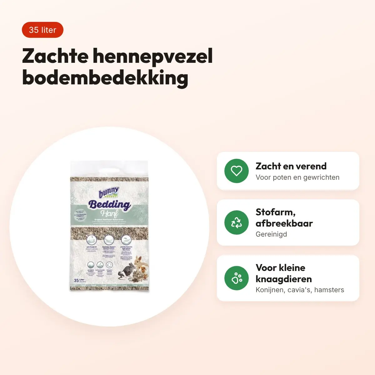 Bunny Nature Bunnybedding hennepvezel 35 liter – zachte bodembedekking – voordelen