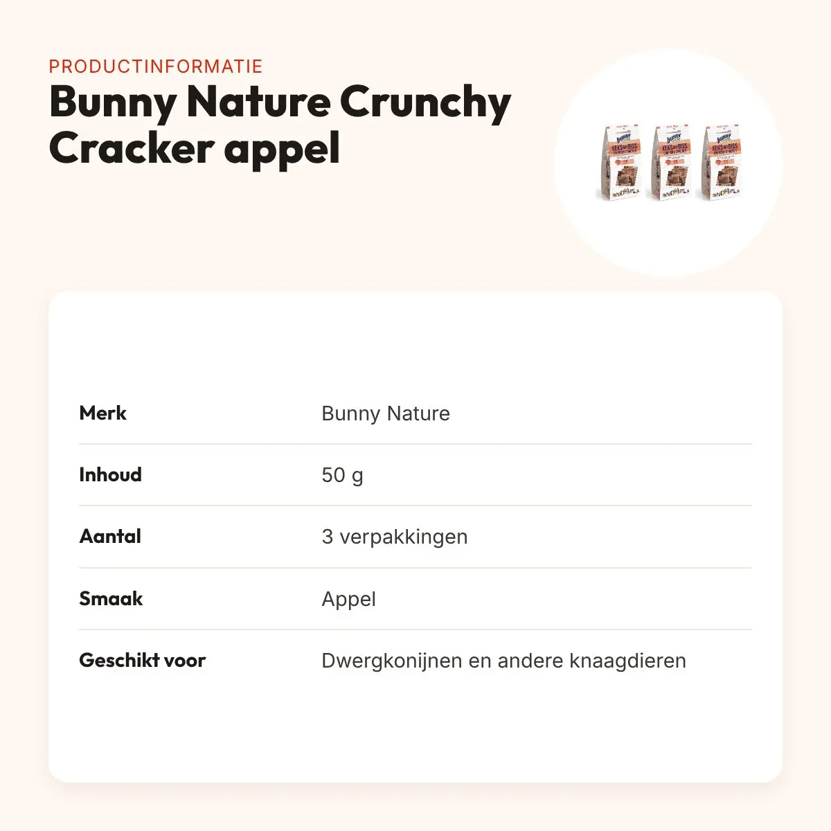 Bunny Nature Crunchy Cracker appel 50 g – multipack 3 stuks – productinformatie