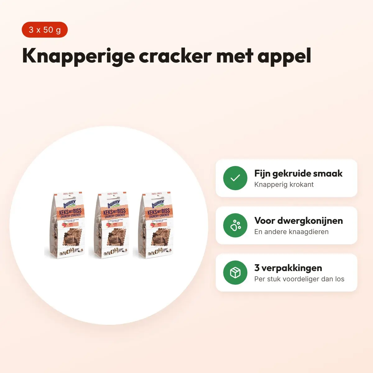 Bunny Nature Crunchy Cracker appel 50 g – multipack 3 stuks – voordelen