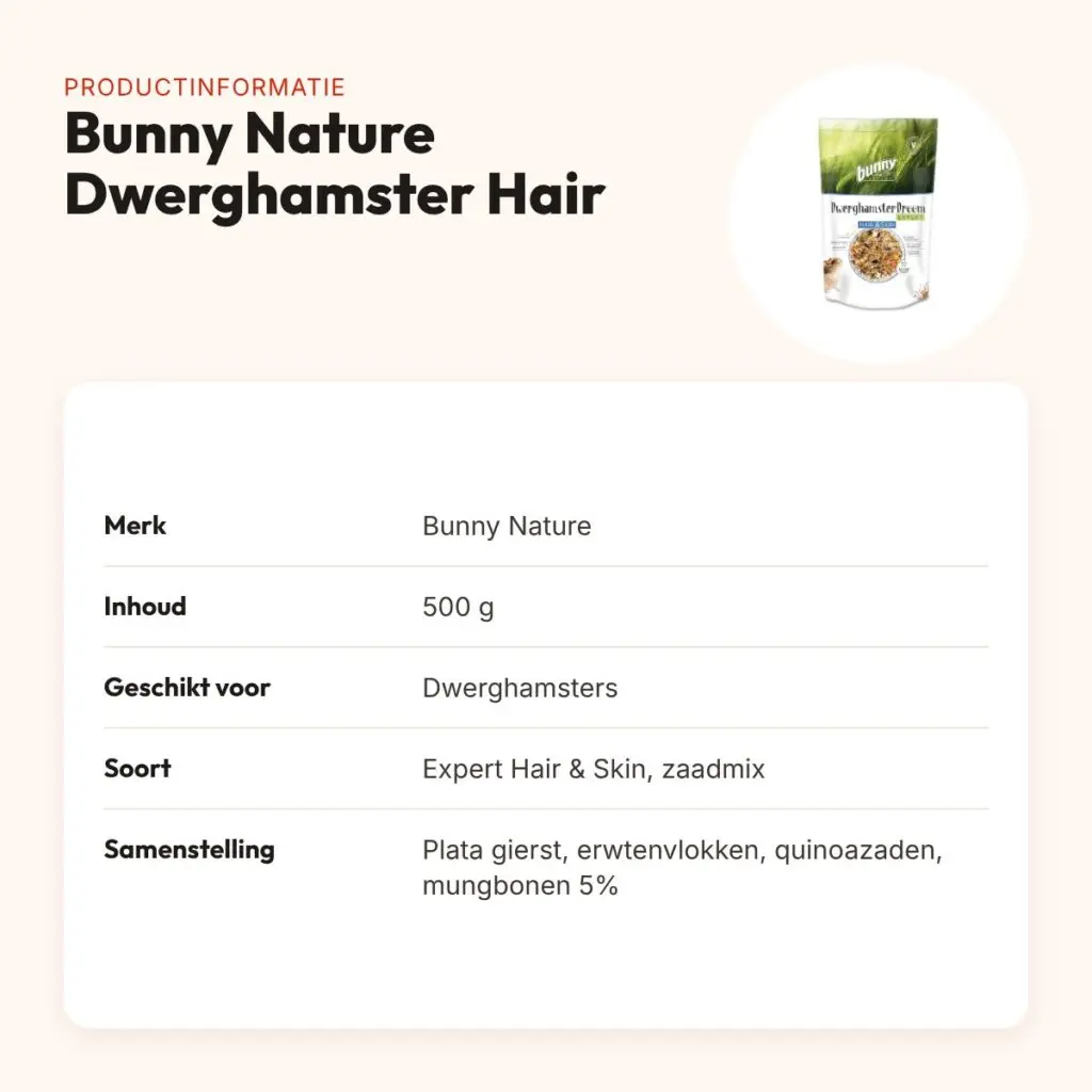 Bunny Nature Dwerghamsterdroom Expert Hair & Skin 500 g – productinformatie