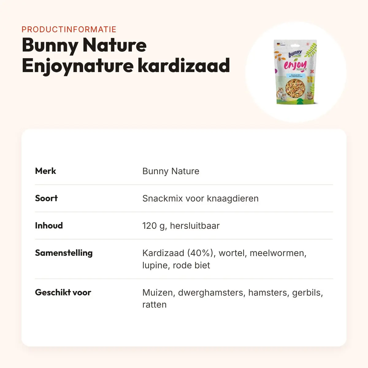 Bunny Nature Enjoynature kardizaad mix 120 g – kleine knaagdieren – productinformatie