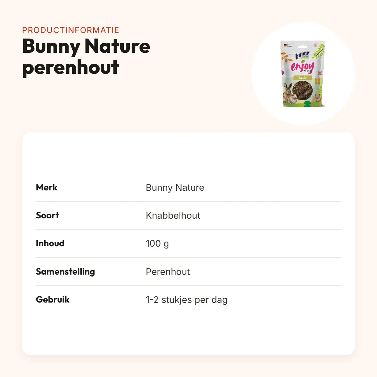 Bunny Nature Enjoynature perenhout 100 g – knabbelhout voor knaagdieren – productinformatie
