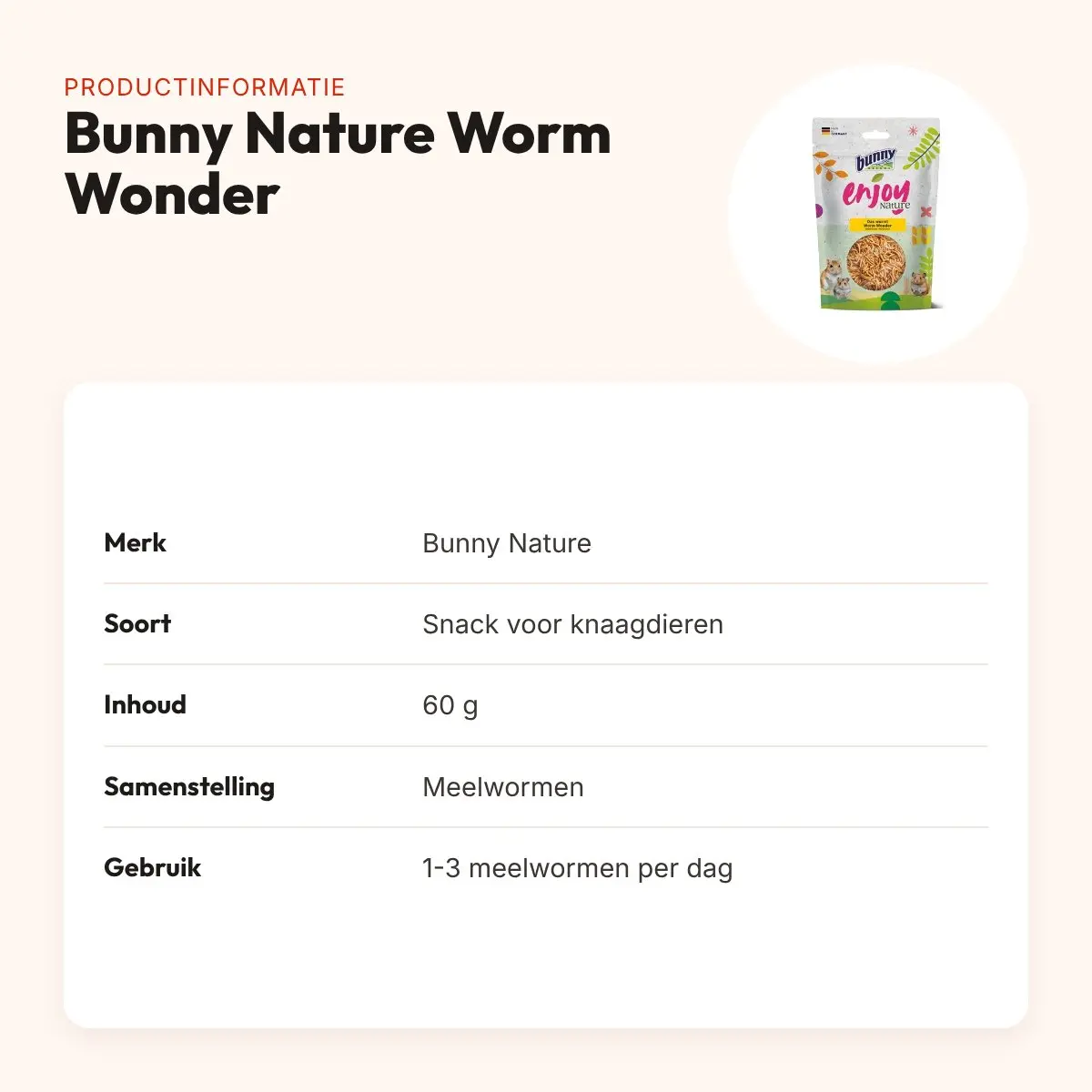 Bunny Nature Enjoynature Worm Wonder 60 g – meelwormen voor knaagdieren – productinformatie