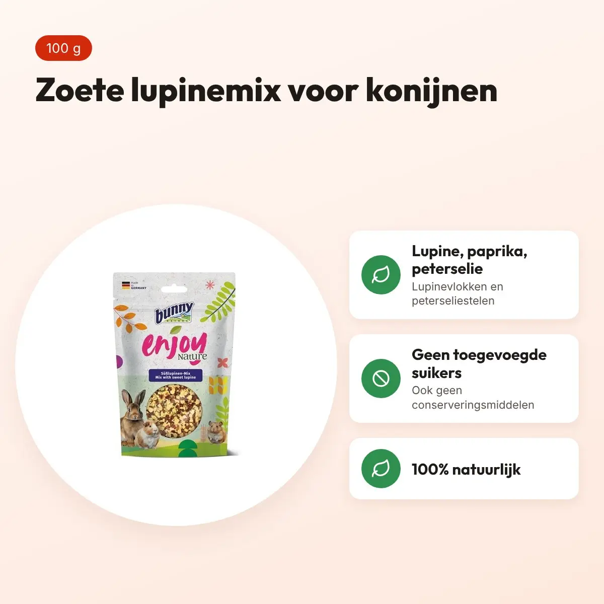 Bunny Nature Enjoynature zoete lupine mix 100 g – konijnen en knaagdieren – voordelen