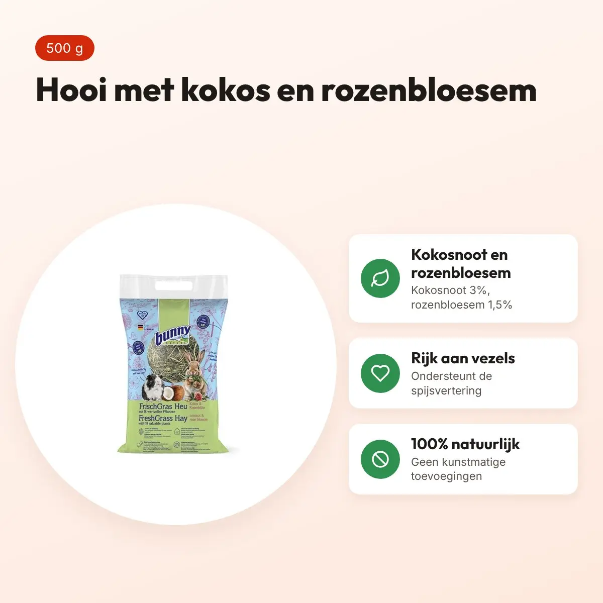 Bunny Nature Freshgrass hooi met kokos en rozenbloesem 500 g – voordelen
