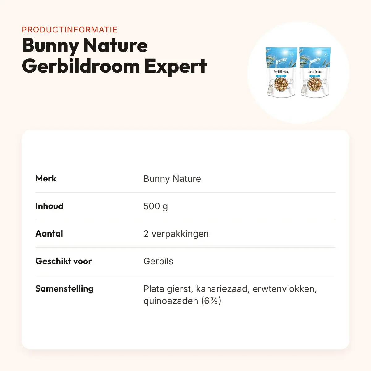 Bunny Nature Gerbildroom Expert gerbilvoer 500 g – multipack 2 stuks – productinformatie
