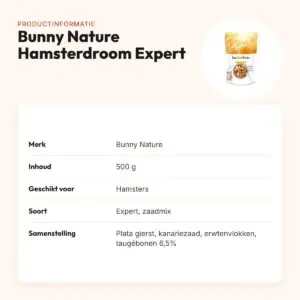 Bunny Nature Hamsterdroom Expert 500 g – hamstervoer met meelwormen – productinformatie