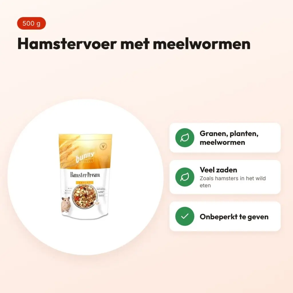 Bunny Nature Hamsterdroom Expert 500 g – hamstervoer met meelwormen – voordelen