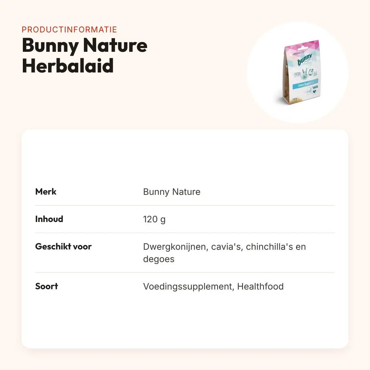 Bunny Nature Healthfood Herbalaid 120 g – supplement voor knaagdieren – productinformatie