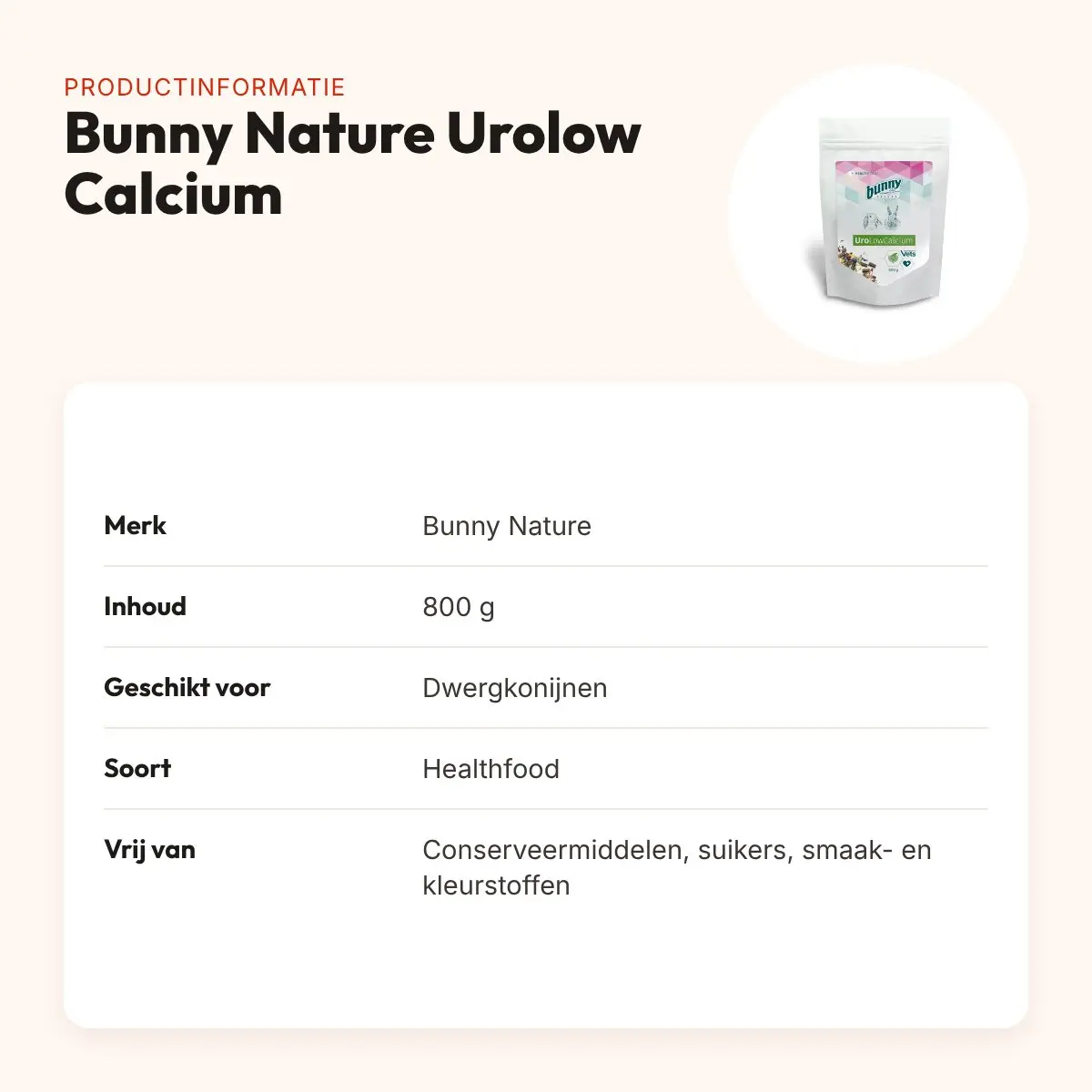 Bunny Nature Healthfood Urolow Calcium 800 g – voor dwergkonijnen – productinformatie
