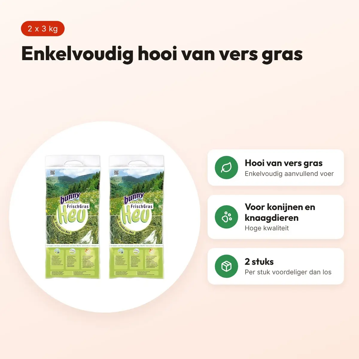 Bunny Nature hooi Vers Gras 3 kg – multipack 2 stuks – voordelen
