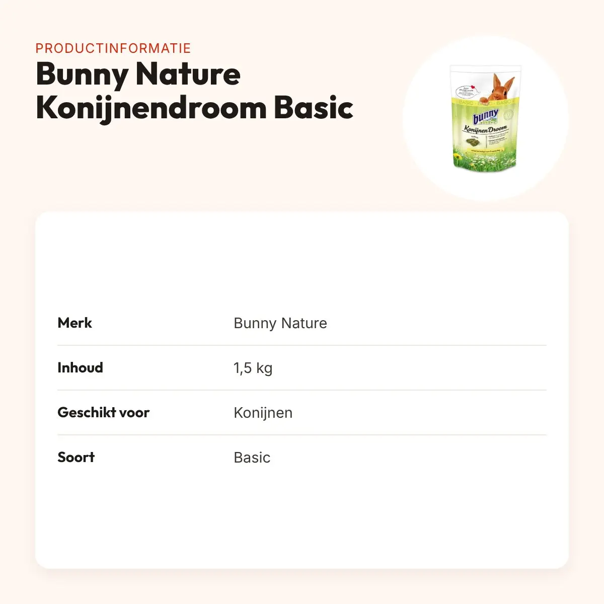 Bunny Nature Konijnendroom Basic konijnenvoer 1,5 kg – productinformatie