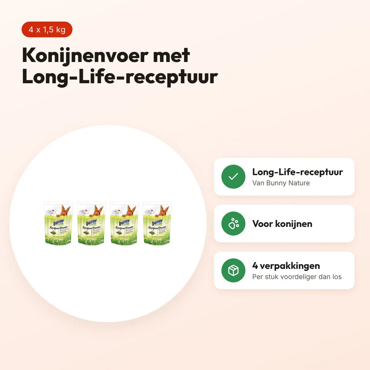 Bunny Nature Konijnendroom Basic konijnenvoer 1,5 kg – multipack 4 stuks – voordelen
