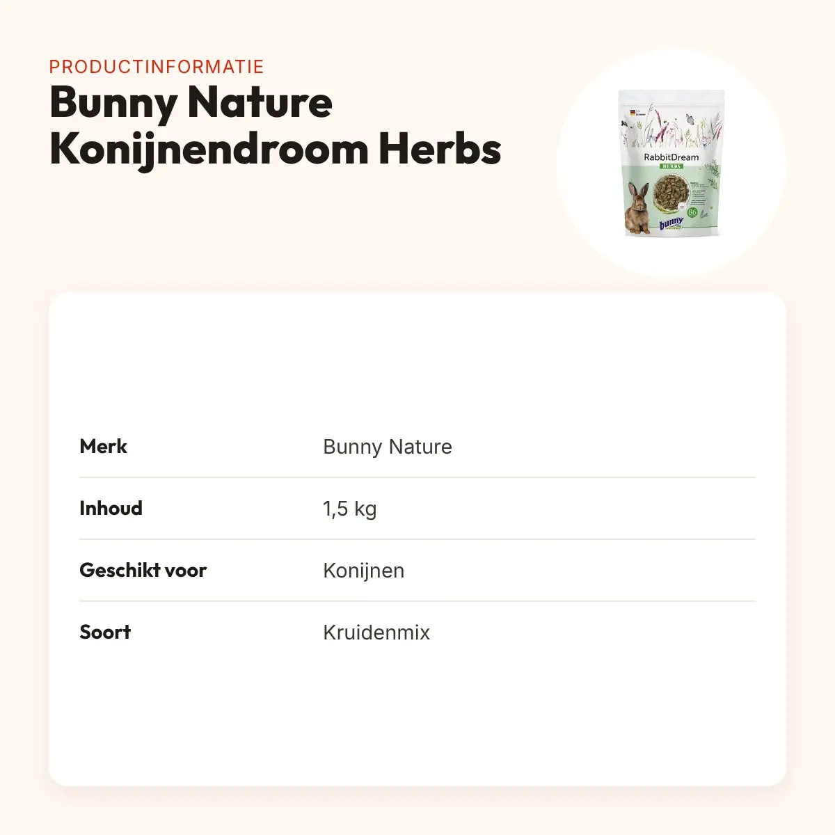 Bunny Nature Konijnendroom Herbs konijnenvoer 1,5 kg – kruidenmix – productinformatie