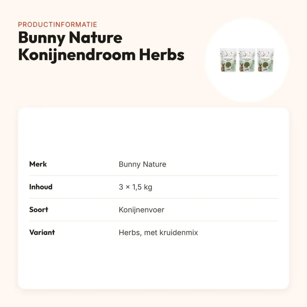 Bunny Nature Konijnendroom Herbs konijnenvoer 1,5 kg – multipack 3 stuks – productinformatie