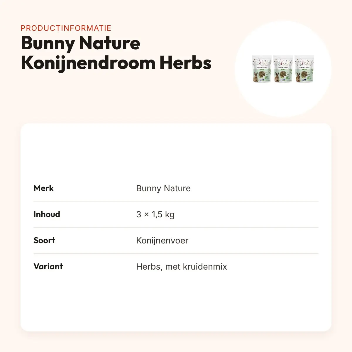 Bunny Nature Konijnendroom Herbs konijnenvoer 1,5 kg – multipack 3 stuks – productinformatie