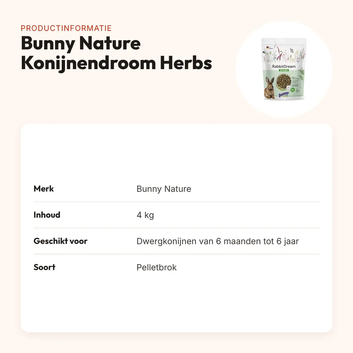 Bunny Nature Konijnendroom Herbs konijnenvoer 4 kg – vezelrijk – productinformatie