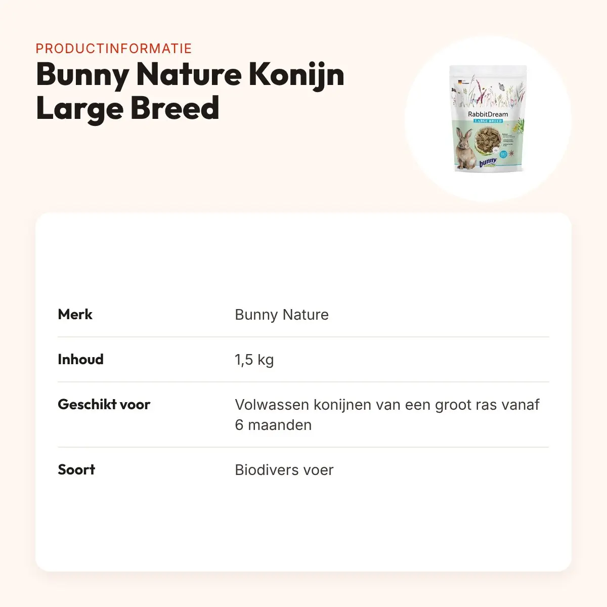 Bunny Nature Konijnendroom Large Breed konijnenvoer 1,5 kg – groot ras – productinformatie
