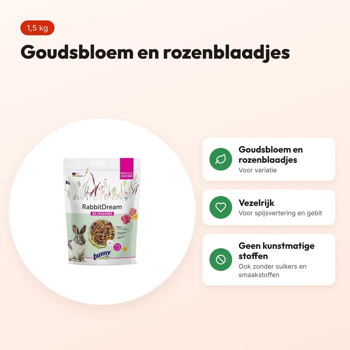 Bunny Nature Konijnendroom Special Edition Blossoms 1,5 kg – voordelen