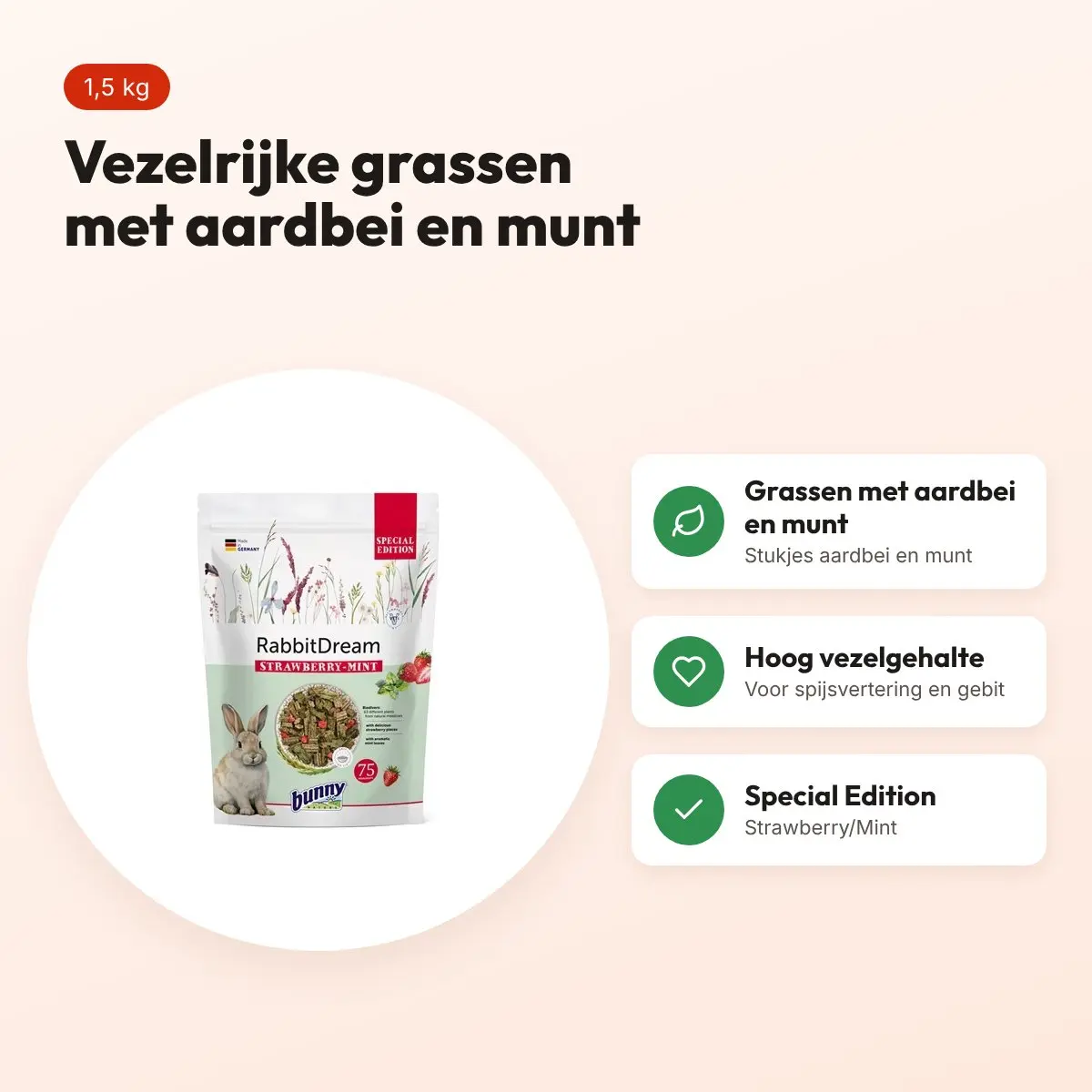 Bunny Nature Konijnendroom Special Edition Strawberry/Mint 1,5 kg – voordelen