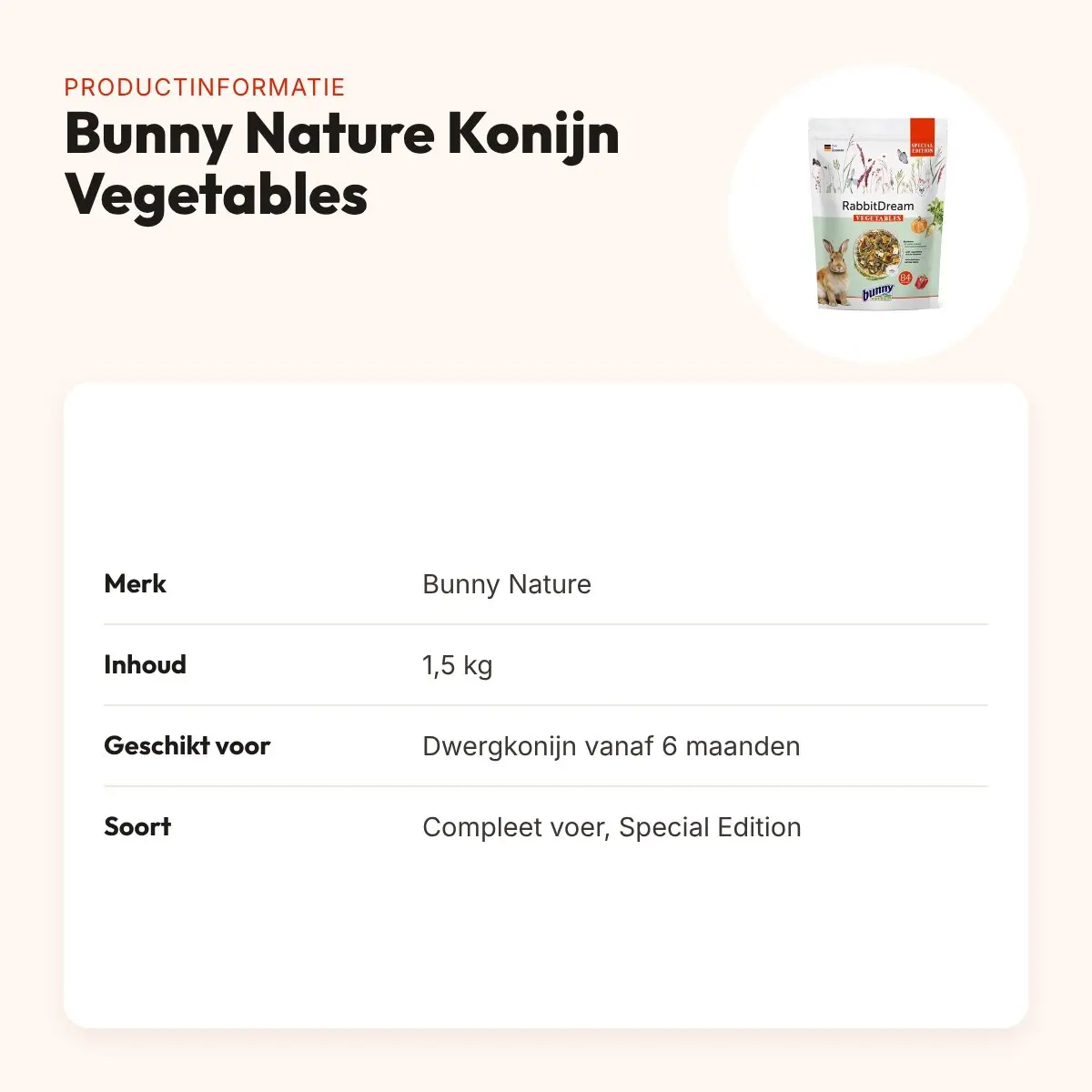Bunny Nature Konijnendroom Special Edition Vegetables 1,5 kg – productinformatie