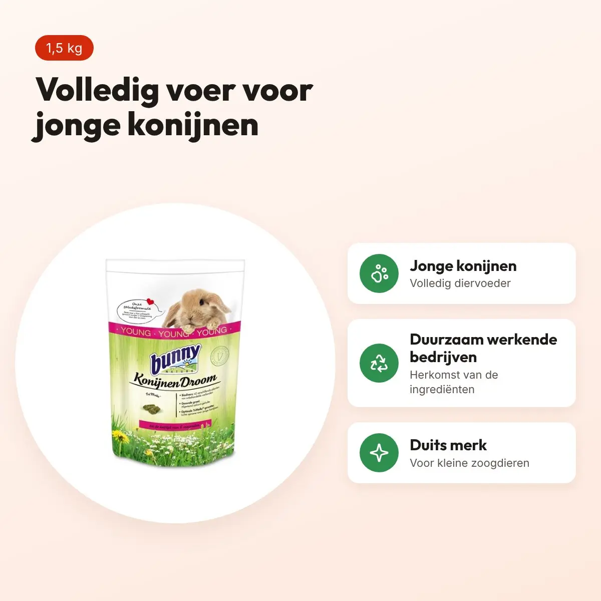 Bunny Nature Konijnendroom Young konijnenvoer 1,5 kg – voordelen