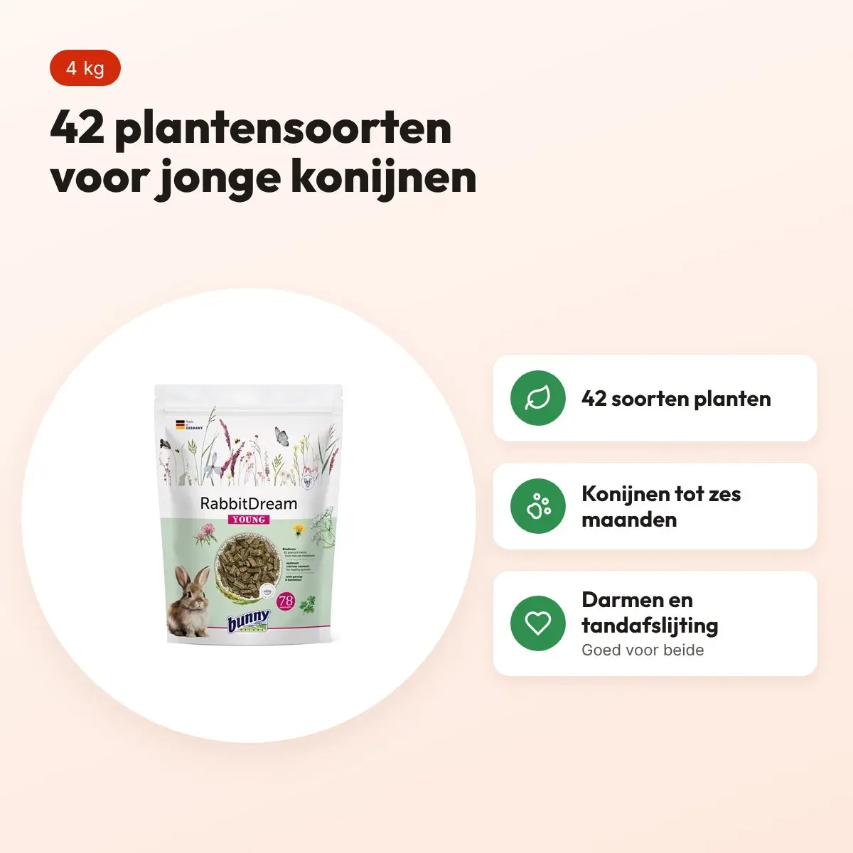 Bunny Nature Konijnendroom Young konijnenvoer 4 kg – 42 planten – voordelen