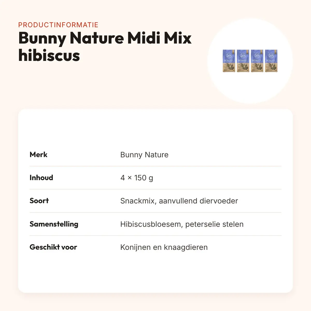 Bunny Nature Midi Mix hibiscus en peterselie 150 g – multipack 4 stuks – productinformatie