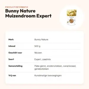 Bunny Nature Muizendroom Expert 500 g – muizenvoer – productinformatie