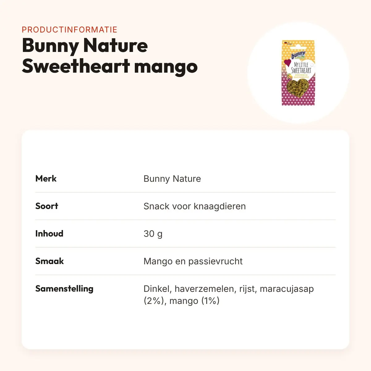 Bunny Nature My Little Sweetheart mango/passievrucht 30 g – snack – productinformatie