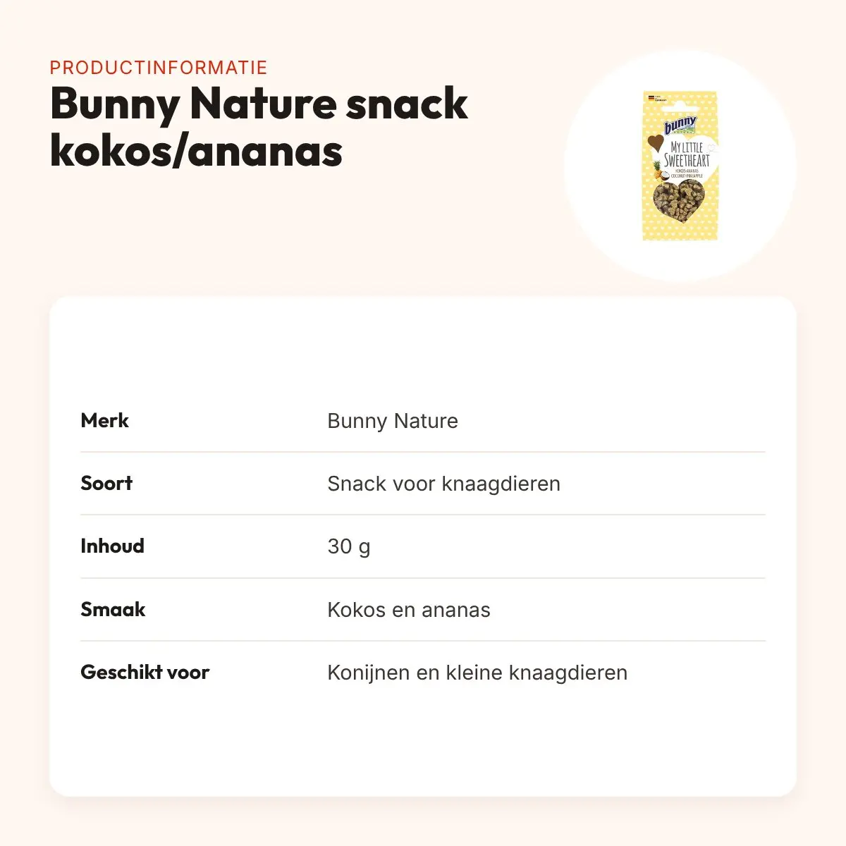 Bunny Nature My Little Sweetheart snack kokos en ananas 30 g – knaagdieren – productinformatie