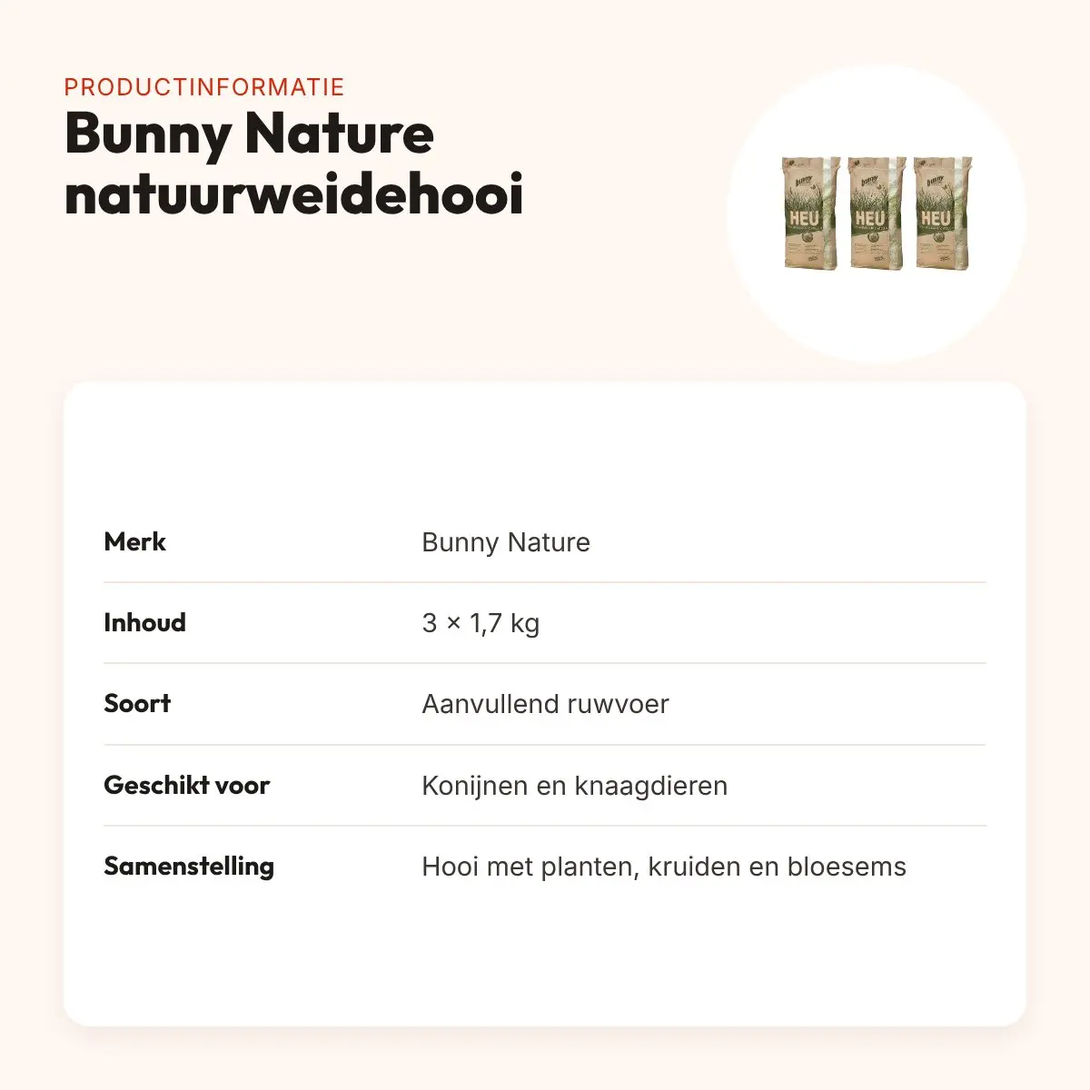 Bunny Nature natuurweidehooi 1,7 kg – multipack 3 stuks – productinformatie