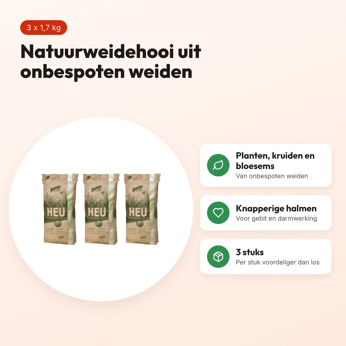 Bunny Nature natuurweidehooi 1,7 kg – multipack 3 stuks – voordelen
