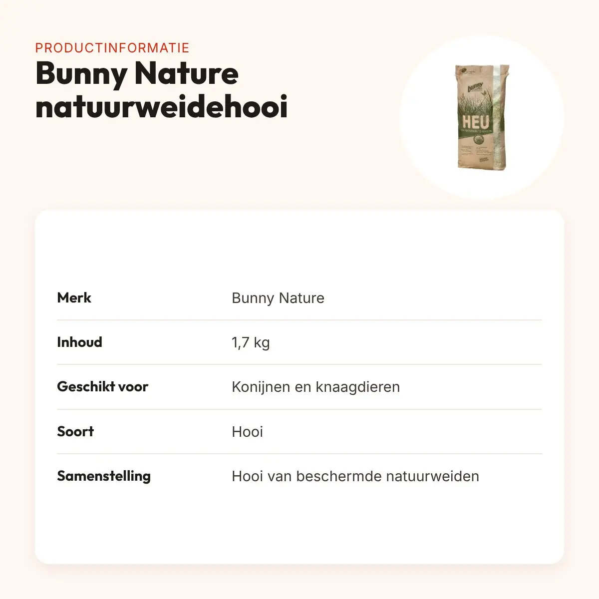 Bunny Nature natuurweidehooi 1,7 kg – voor konijnen en knaagdieren – productinformatie