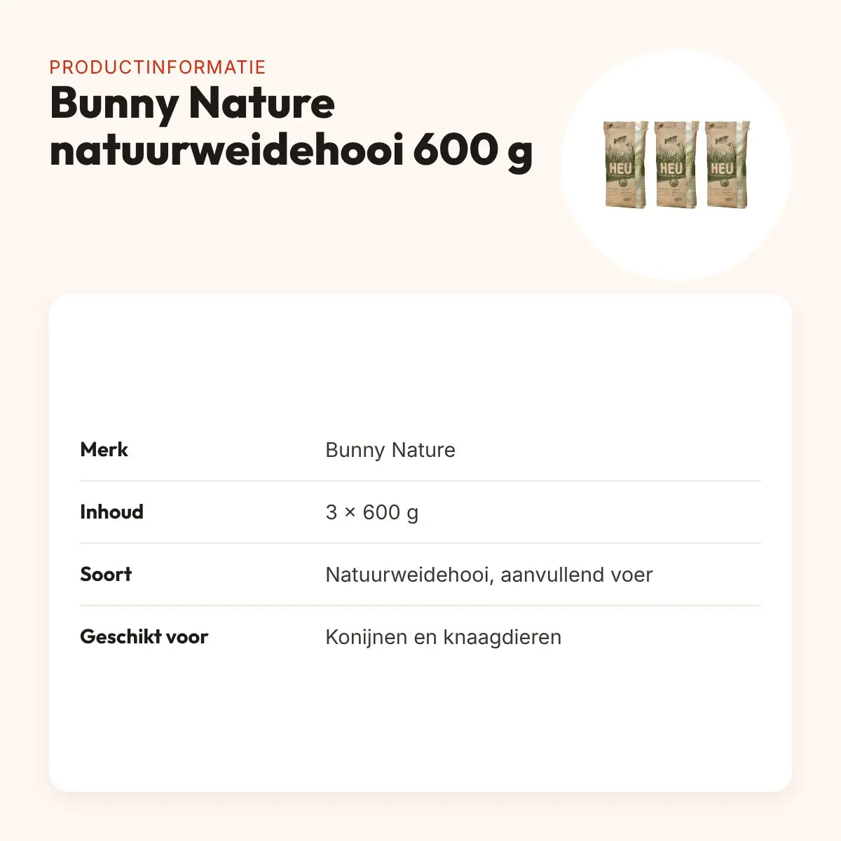 Bunny Nature natuurweidehooi 600 g – multipack 3 stuks – productinformatie