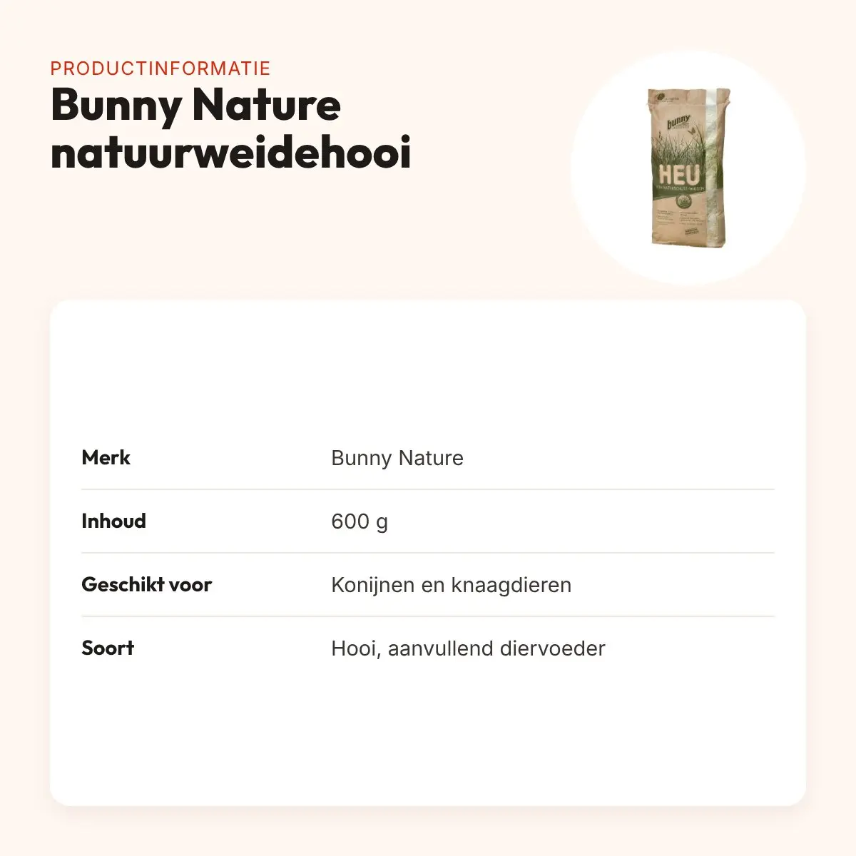 Bunny Nature natuurweidehooi 600 g – voor konijnen en knaagdieren – productinformatie